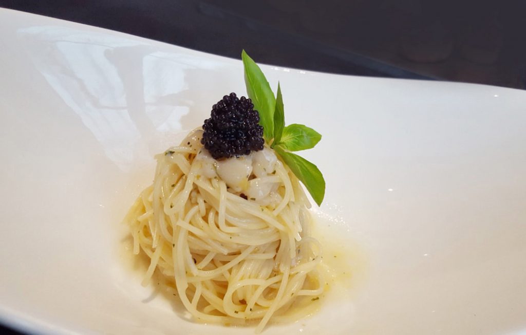 Marvellous MARKUS Modern Italian Restaurant Penang Dish of Cold Capelli d'angelo served with Sallop, Caviar and Truffle Oil.